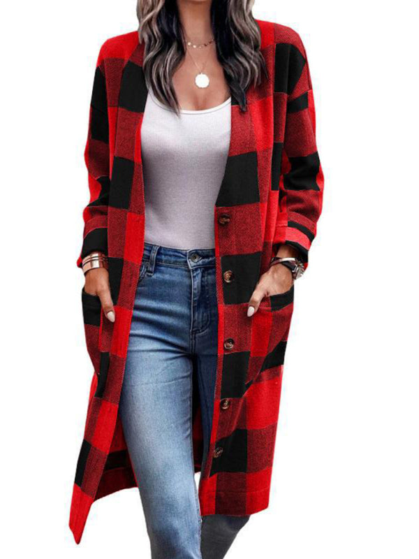 Women'sCasual Check Print Pocket Jacket
