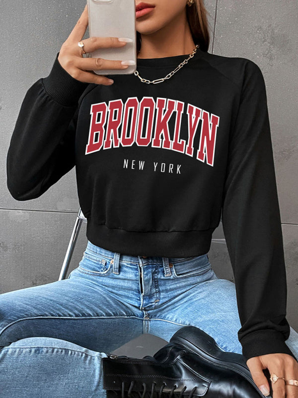 Women's Sports Preppy Round Neck Raglan Sleeve Sweatshirt