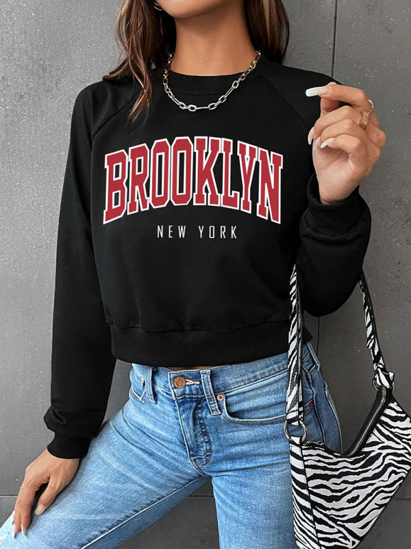 Women's Sports Preppy Round Neck Raglan Sleeve Sweatshirt