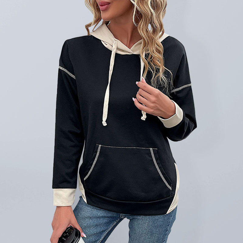 Women's Colorblock Retro Casual Hooded Sweatshirt