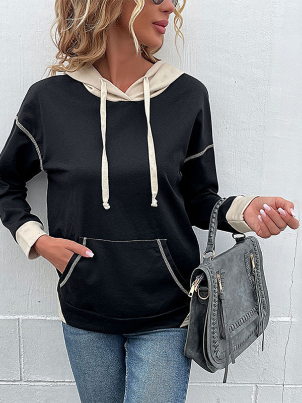 Women's Colorblock Retro Casual Hooded Sweatshirt