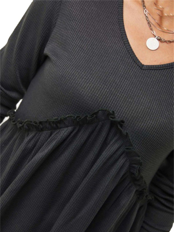 New loose ruffled ruffle loose V-neck T-shirt