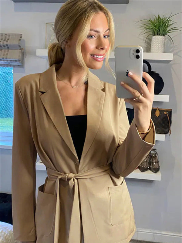 New Women's Solid Color Double Pocket Blazer