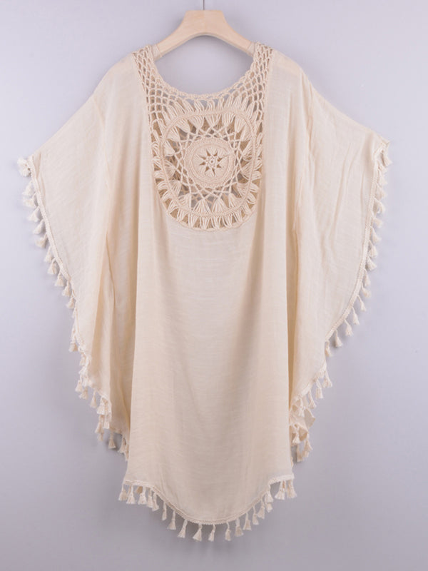 Sexy off-shoulder hollow loose tassel bikini with ins wind and beach blouse