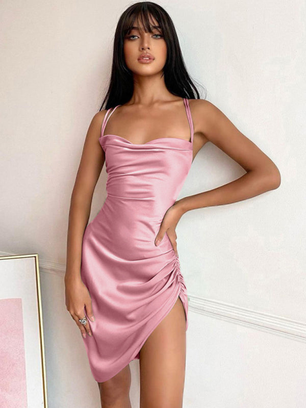 Sexy Tube Top Back Hollow High Waist Strap Temperament Sling Slit Dress