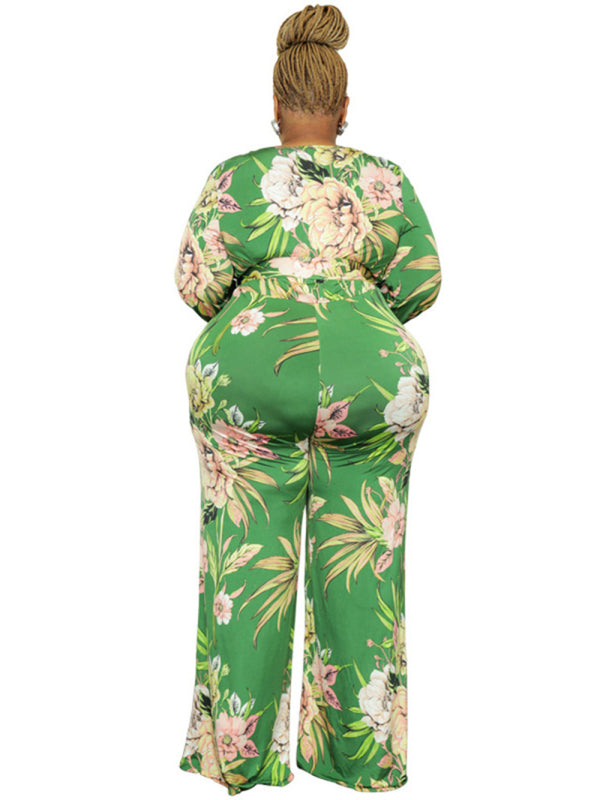 Large size fresh and sweet women's jumpsuit with belt