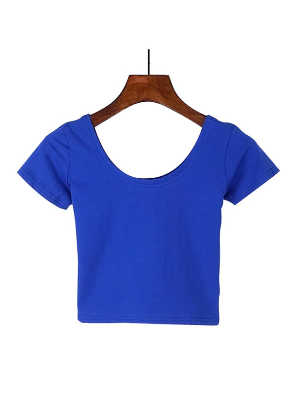 Cotton tight-fitting navel-cut short-sleeved women's t-shirt slim high-waist cropped top