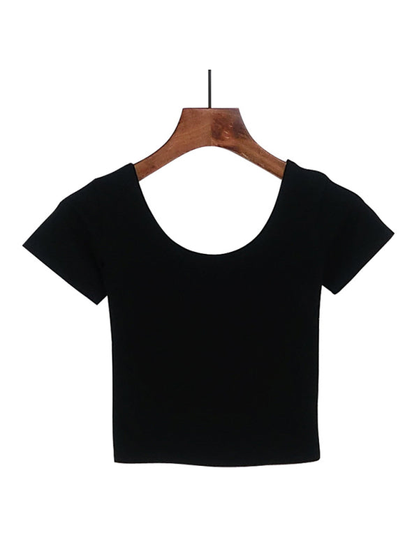 Cotton tight-fitting navel-cut short-sleeved women's t-shirt slim high-waist cropped top