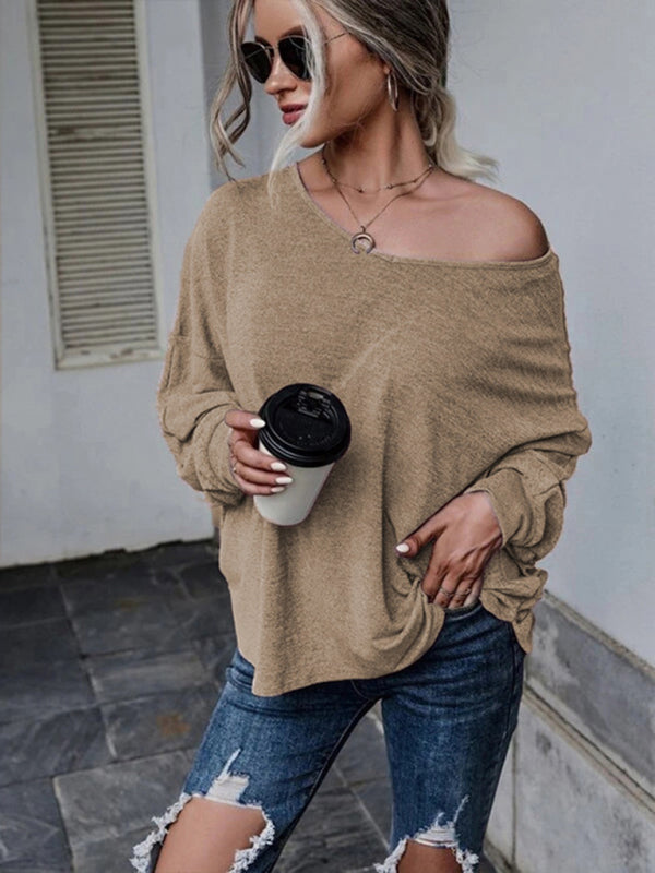 Solid color loose tie back drop shoulder T-shirt loose casual all-match