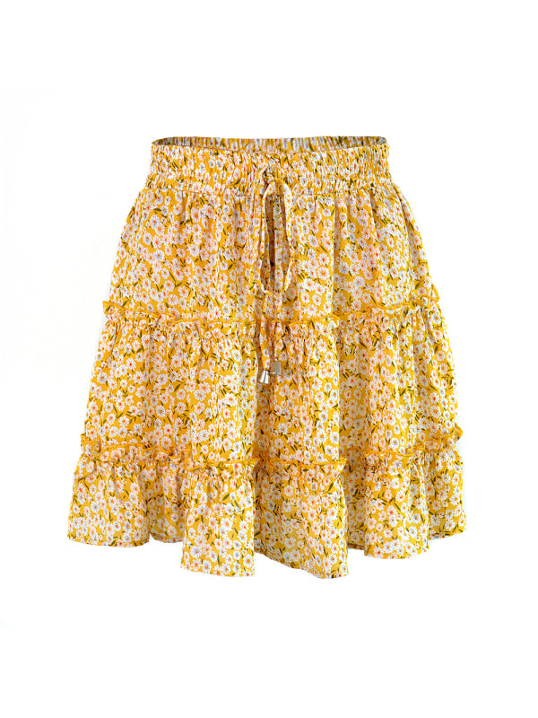 Ladies High Waist Ruffled Floral Printed A-Line Skirt