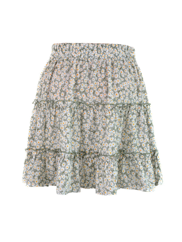 Ladies High Waist Ruffled Floral Printed A-Line Skirt