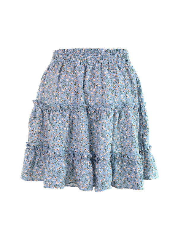 Ladies High Waist Ruffled Floral Printed A-Line Skirt