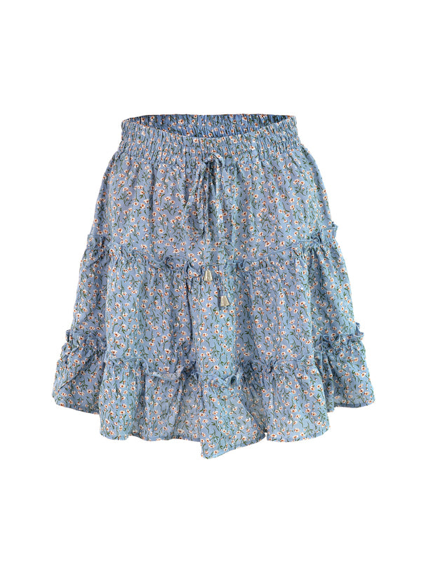 Ladies High Waist Ruffled Floral Printed A-Line Skirt