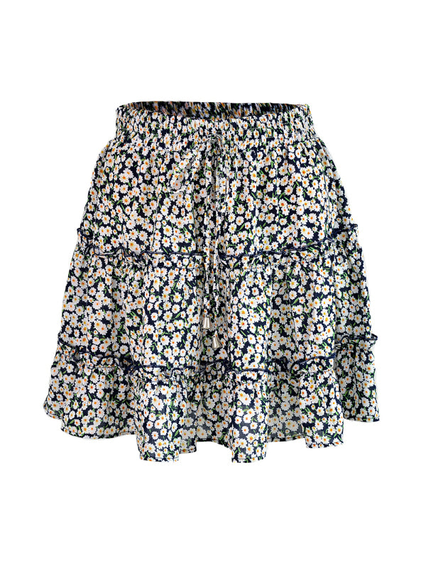 Ladies High Waist Ruffled Floral Printed A-Line Skirt