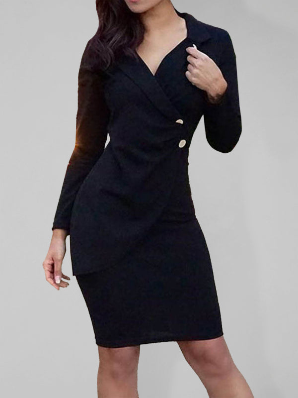 New Ladies Elegant Slim Suit Collar Dress