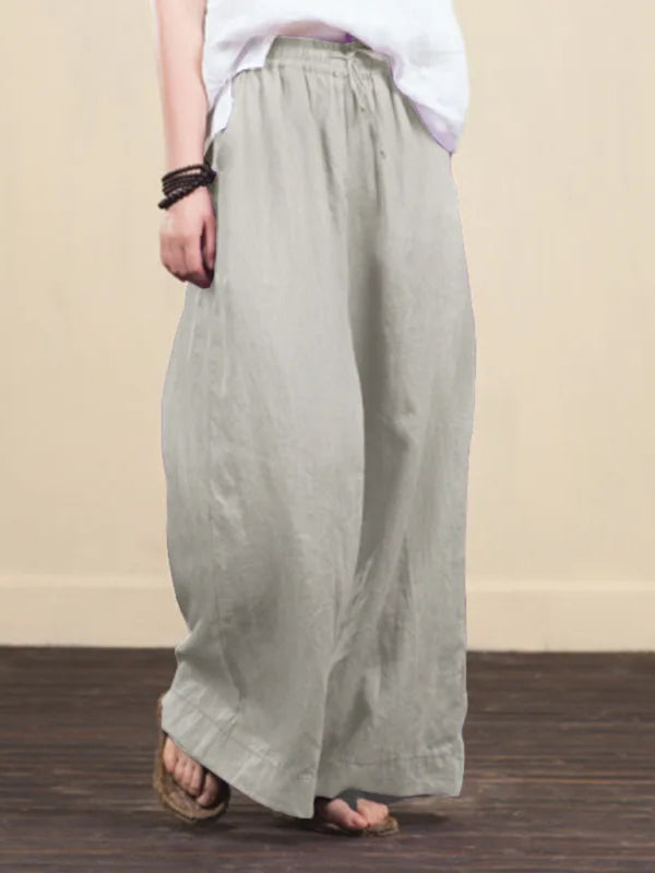 Women's solid color  linen loose wide-leg pants