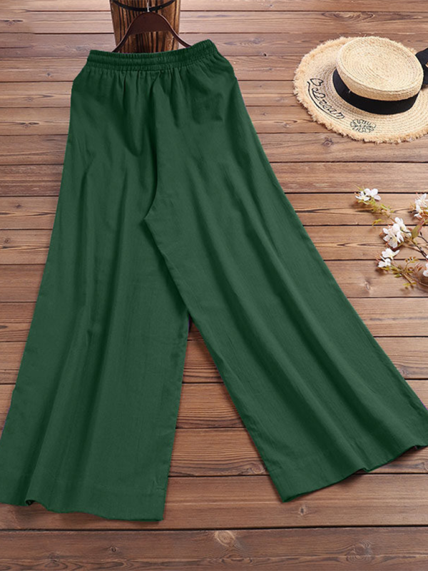 Women's solid color  linen loose wide-leg pants