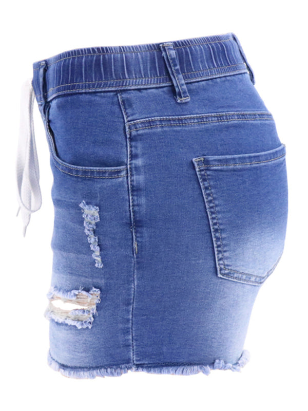 Women's casual slim all-match ripped denim shorts