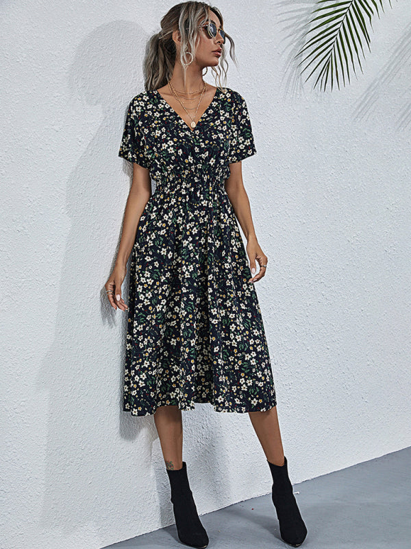 Casual Summer Bohemian Print Square Neck Dress