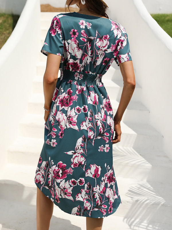 Floral Print V-Neck Vacation Midi Dress