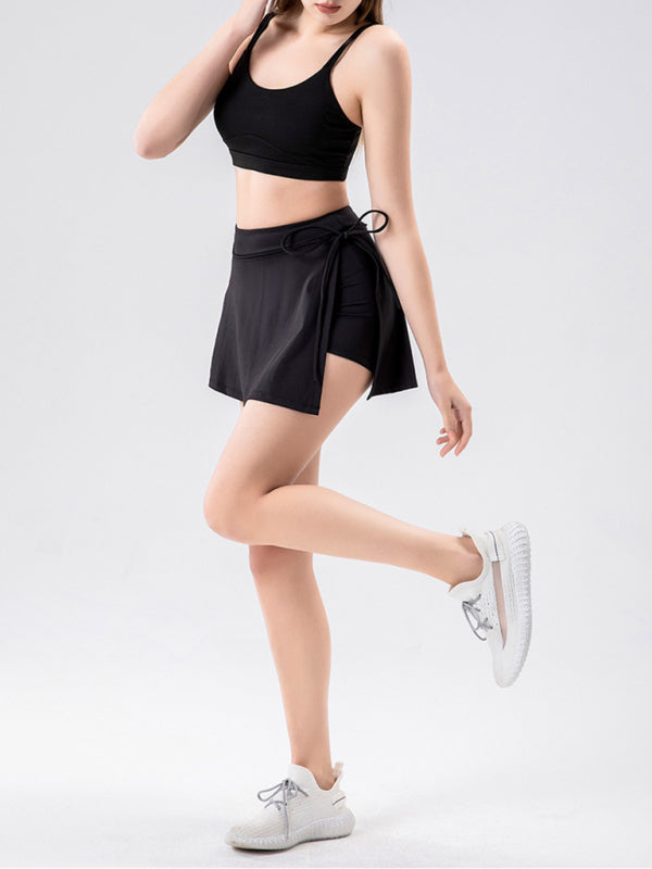 Sports yoga short skirt culottes half body quick-drying pocket skirt side slit strappy skirt