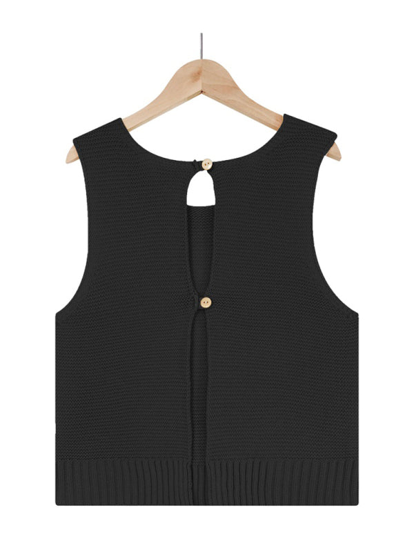 Women's Solid Color Casual Knit Button Vest