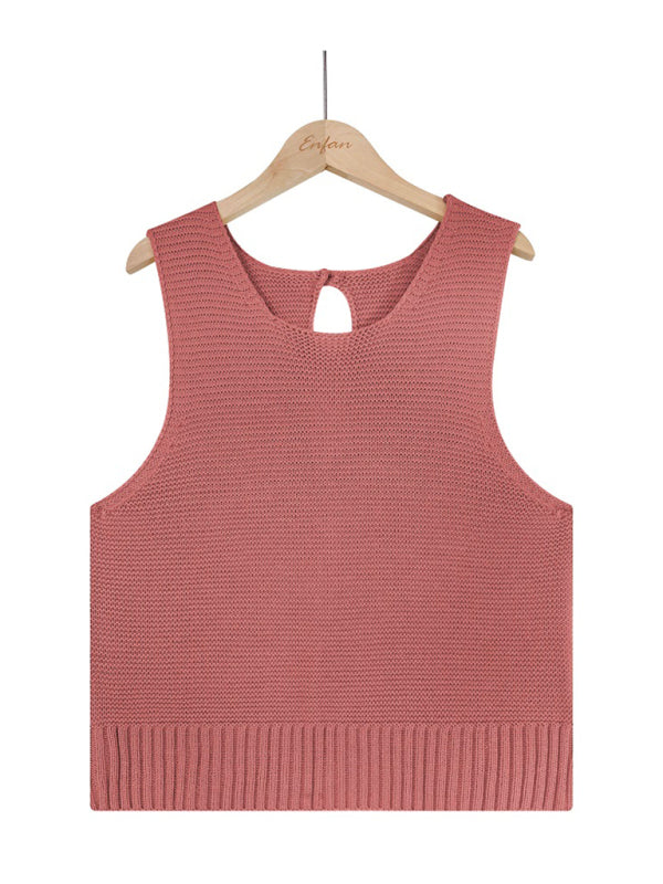 Women's Solid Color Casual Knit Button Vest