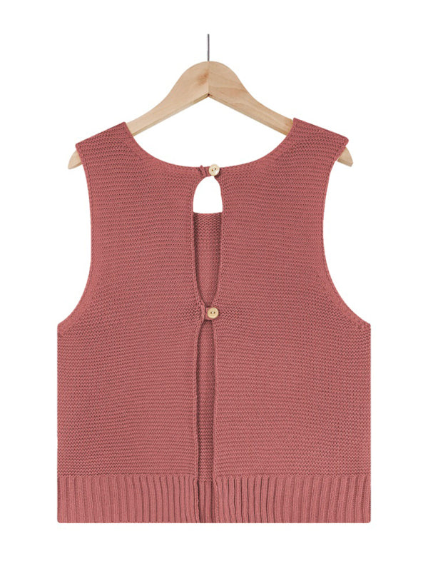 Women's Solid Color Casual Knit Button Vest