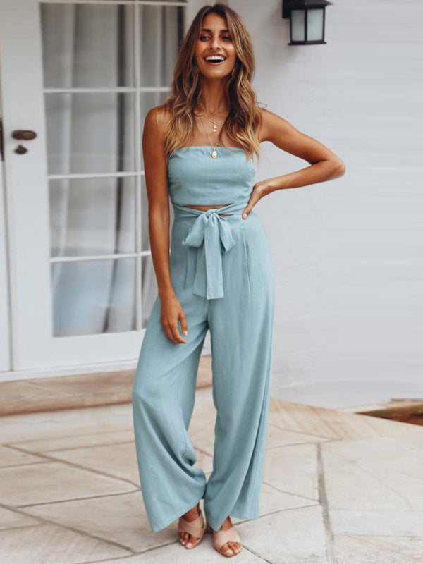 Sexy backless slim jumpsuit European and American straight trouser suit