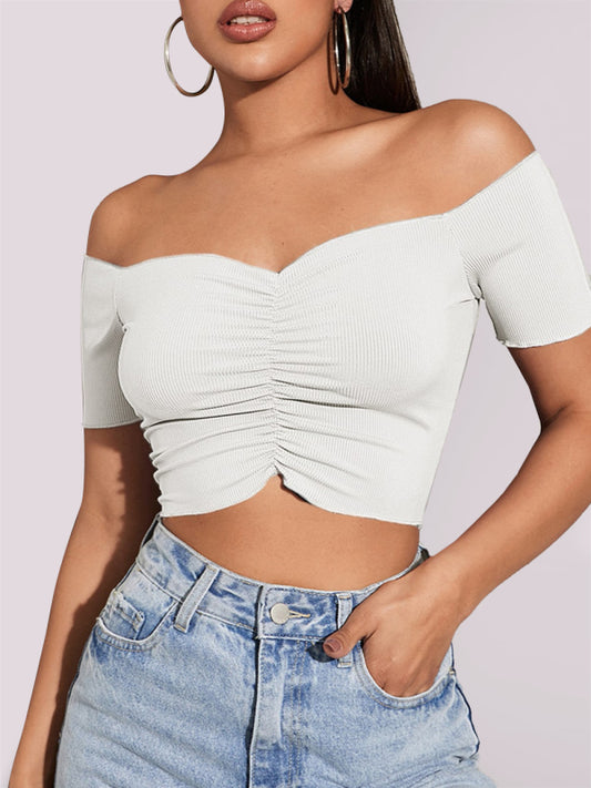 Women's knitted sexy one-neck short-sleeved top