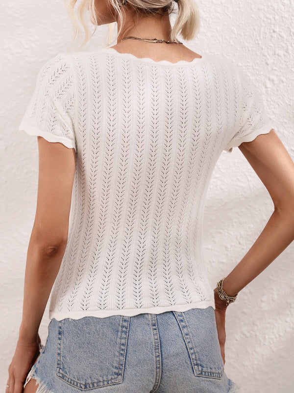 U-neck casual solid color sweater pullover loose round neck stitching sweater