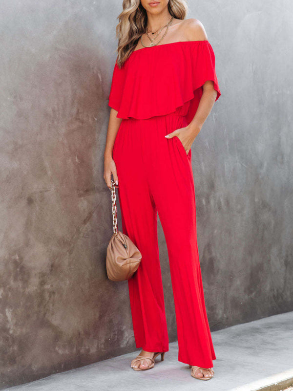 Women's clothing one-shoulder fashion temperament off-the-shoulder jumpsuit casual wide-leg pants