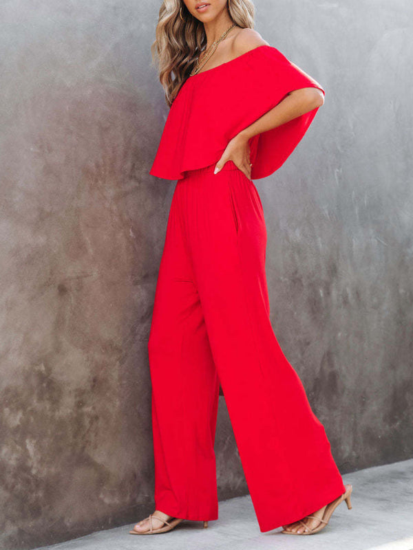 Women's clothing one-shoulder fashion temperament off-the-shoulder jumpsuit casual wide-leg pants