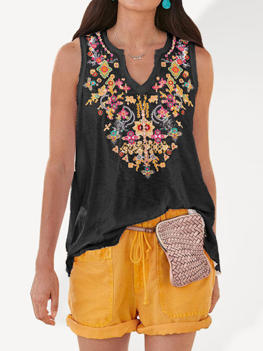 European and American women's ethnic style embroidery top T-shirt vest