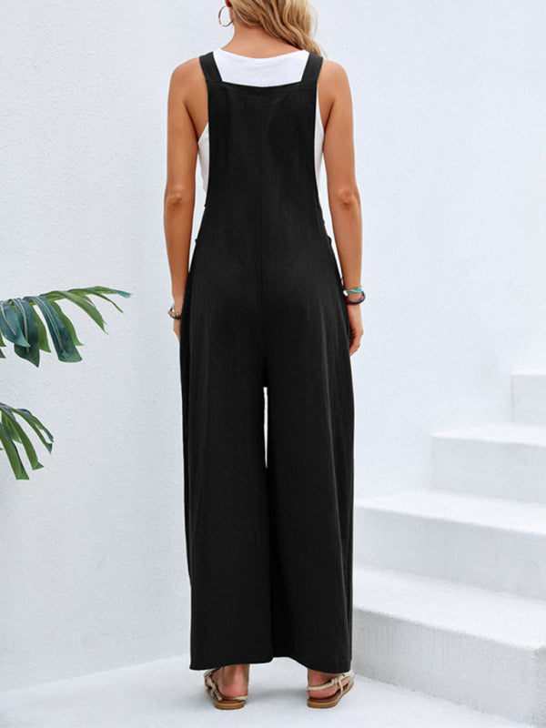 Women's Solid Color Casual Bib Trousers