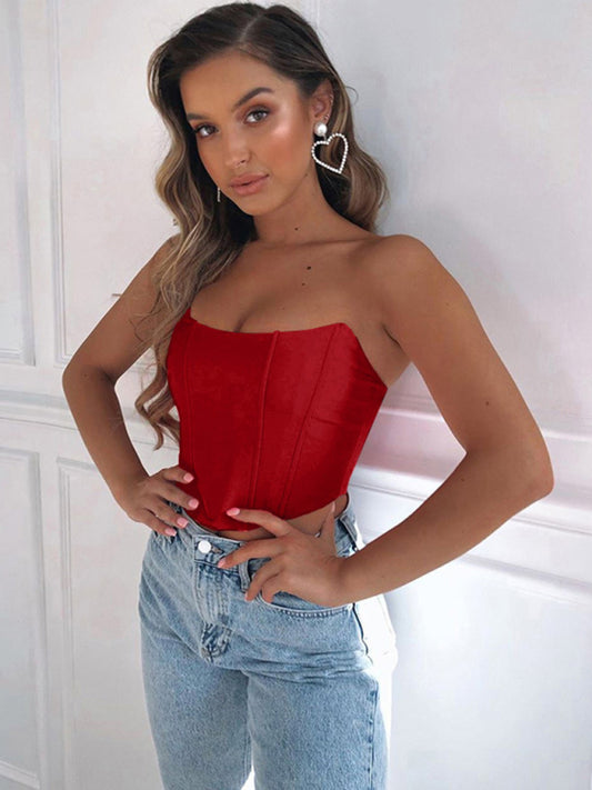 Tube top sexy open back cropped collar slim top