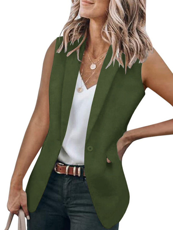 New temperament sleeveless suit jacket solid color suit collar loose cardigan women's clothing