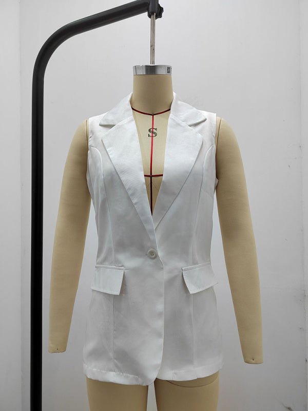 New temperament sleeveless suit jacket solid color suit collar loose cardigan women's clothing