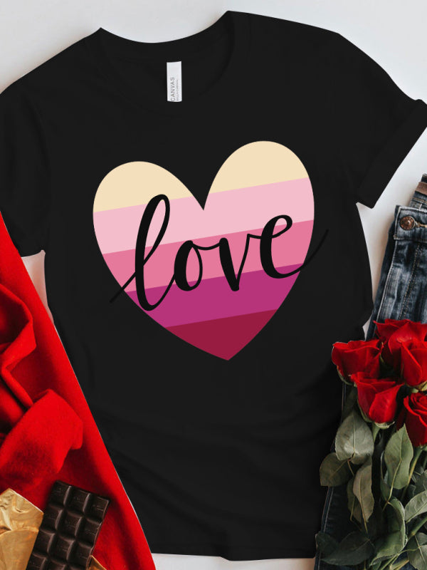 Mother's Day Valentine's Day gradient heart LOVE print T-shirt top