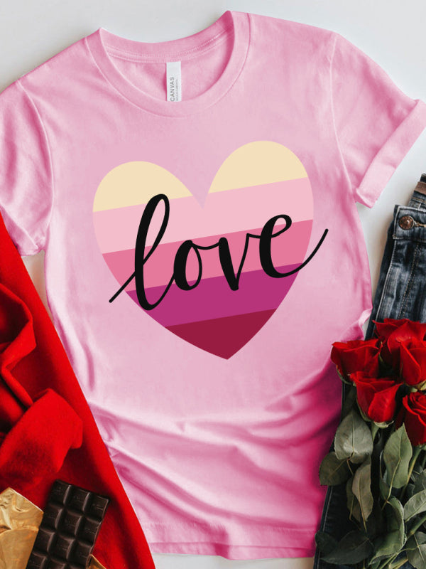 Mother's Day Valentine's Day gradient heart LOVE print T-shirt top