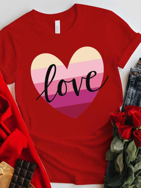 Mother's Day Valentine's Day gradient heart LOVE print T-shirt top