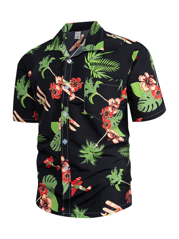 Summer new seaside casual Hawaiian short-sleeved shirt men's beach seaside