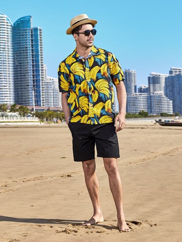 Summer new seaside casual Hawaiian short-sleeved shirt men's beach seaside