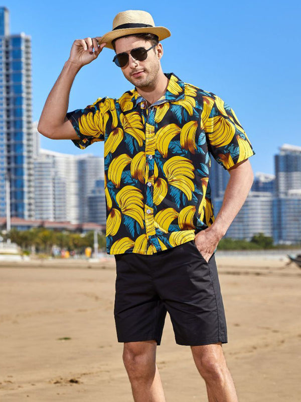 Summer new seaside casual Hawaiian short-sleeved shirt men's beach seaside