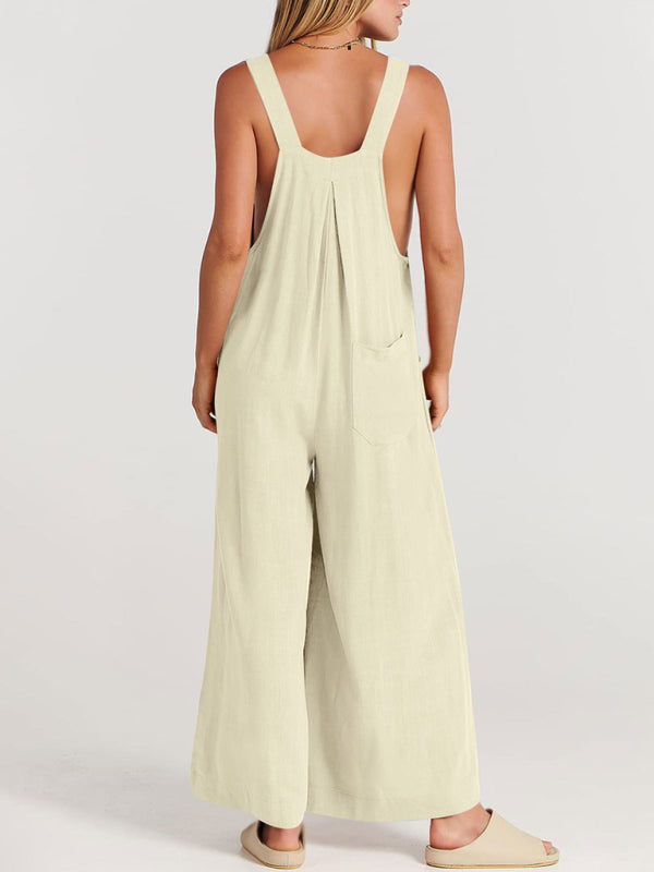 Women's cotton and linen loose casual all-match one-piece wide-leg overalls trousers