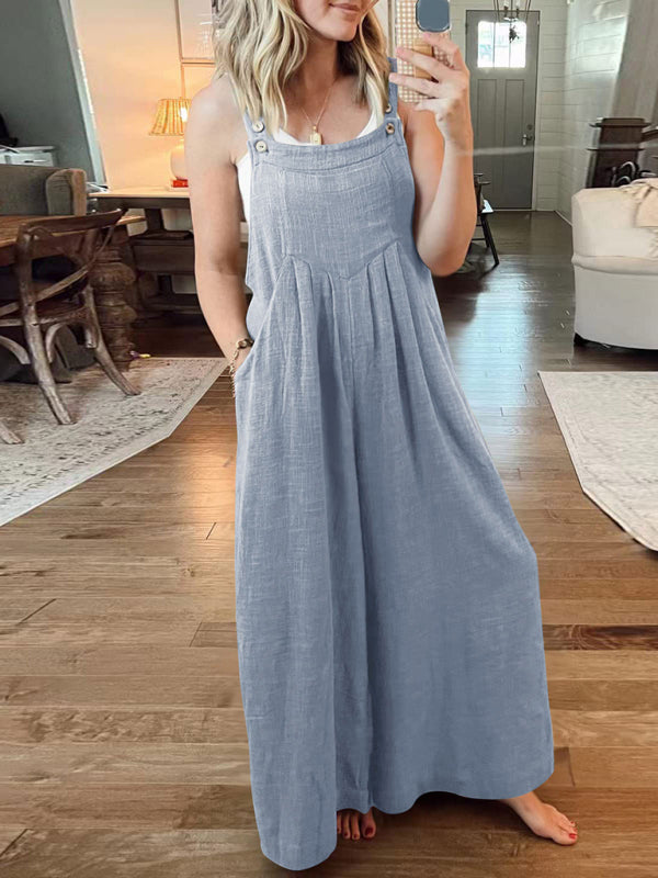 Women's cotton and linen loose casual all-match one-piece wide-leg overalls trousers