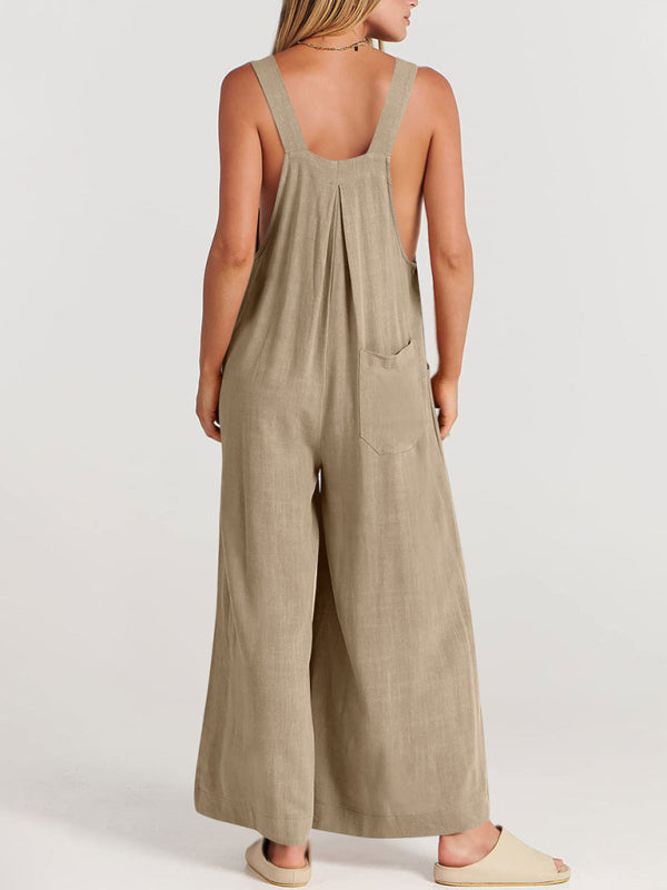 Women's cotton and linen loose casual all-match one-piece wide-leg overalls trousers