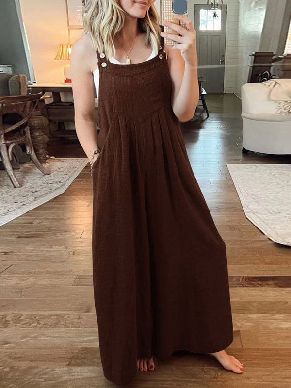 Women's cotton and linen loose casual all-match one-piece wide-leg overalls trousers