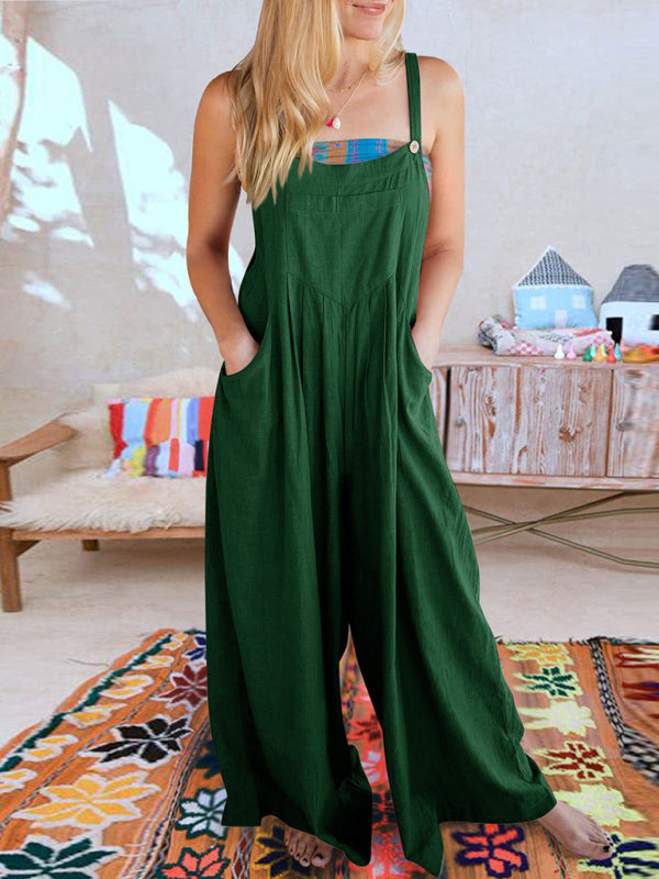 Women's cotton and linen loose casual all-match one-piece wide-leg overalls trousers