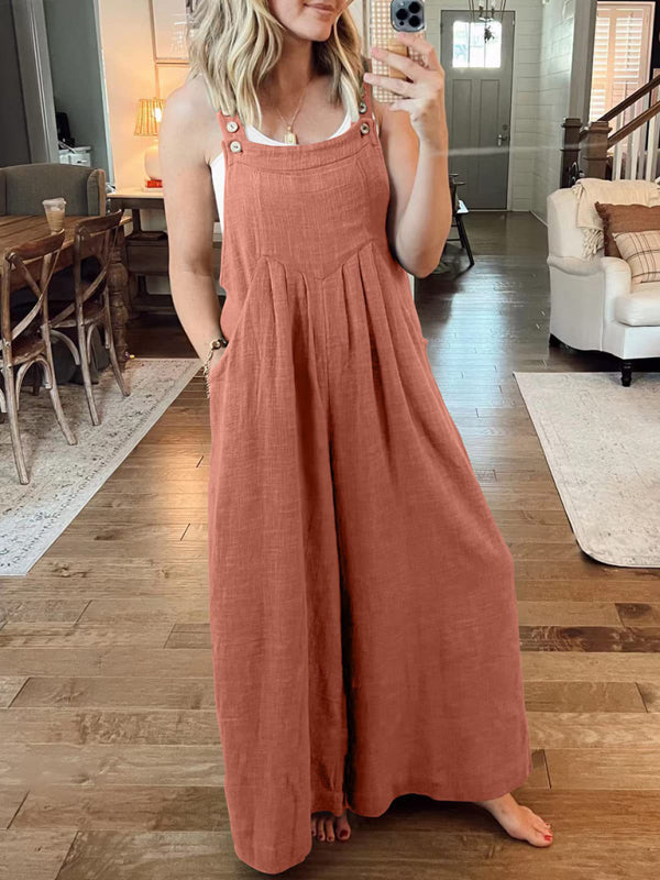 Women's cotton and linen loose casual all-match one-piece wide-leg overalls trousers